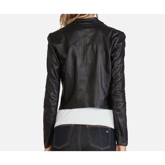 LAMARQUE Madison Draped black leather womens jacket size small wear multiple way - Picture 6 of 10